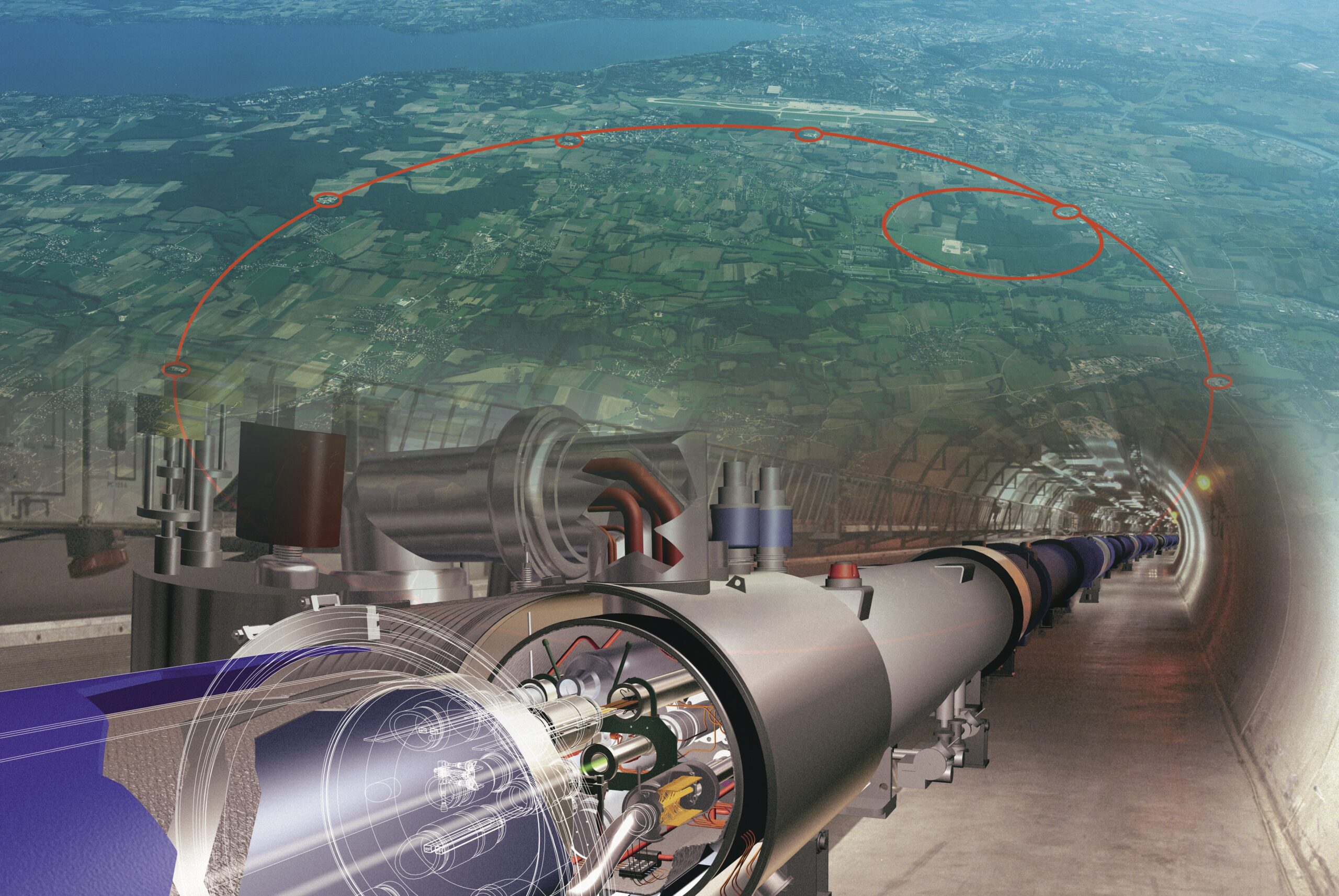 Conceptual art showing the Large Hadron Collider as a metaphorical Tower of Babel, representing scientific hubris and the limits of human knowledge